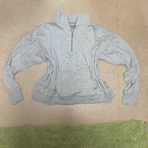 Basic Light Grey womens Aerie oversized quarter-zip sweater with front pocket -L - Picture 1 of 7